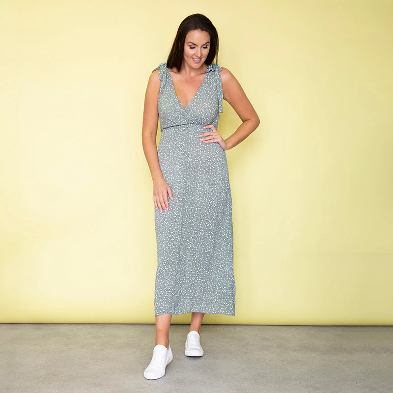 Georgia Bow Tie Midi Dress (Sage) - Image 3