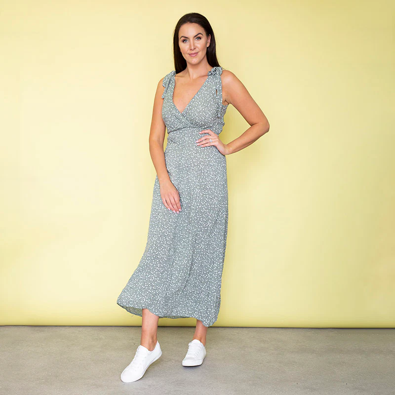 Georgia Bow Tie Midi Dress (Sage) - Image 5