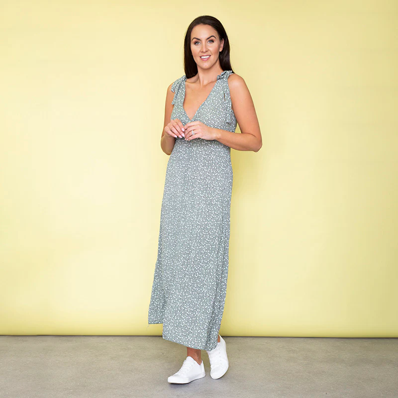 Georgia Bow Tie Midi Dress (Sage) - Image 8