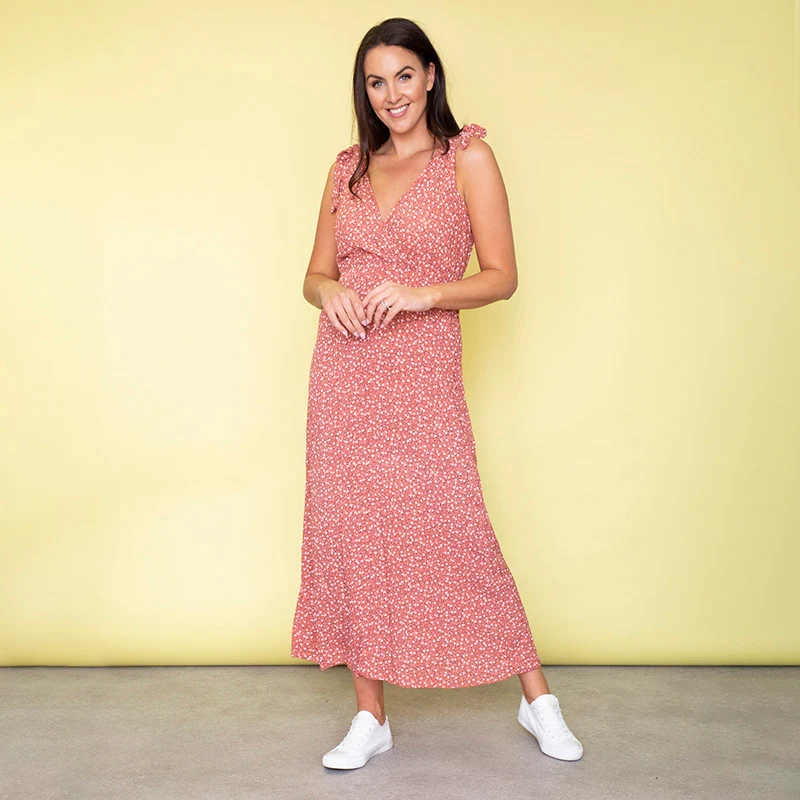 Georgia Bow Tie Midi Dress (Strawberry) - Image 3