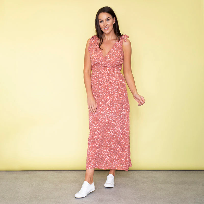 Georgia Bow Tie Midi Dress (Strawberry) - Image 4