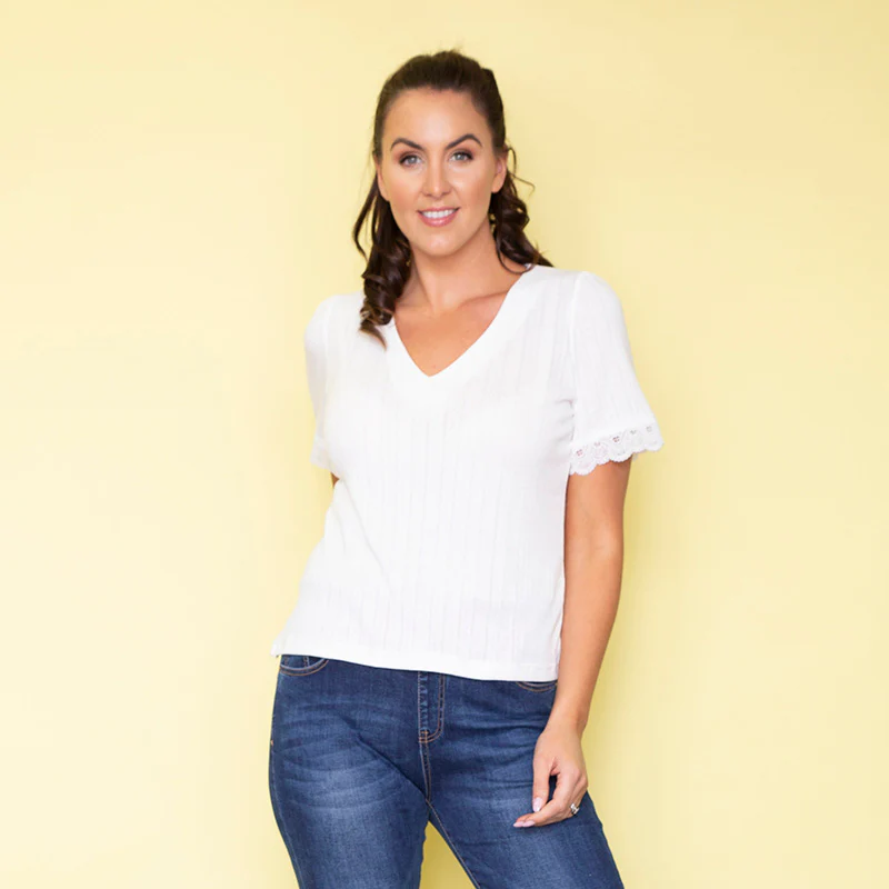 Chloe Ribbed T-Shirt (White) - Image 4