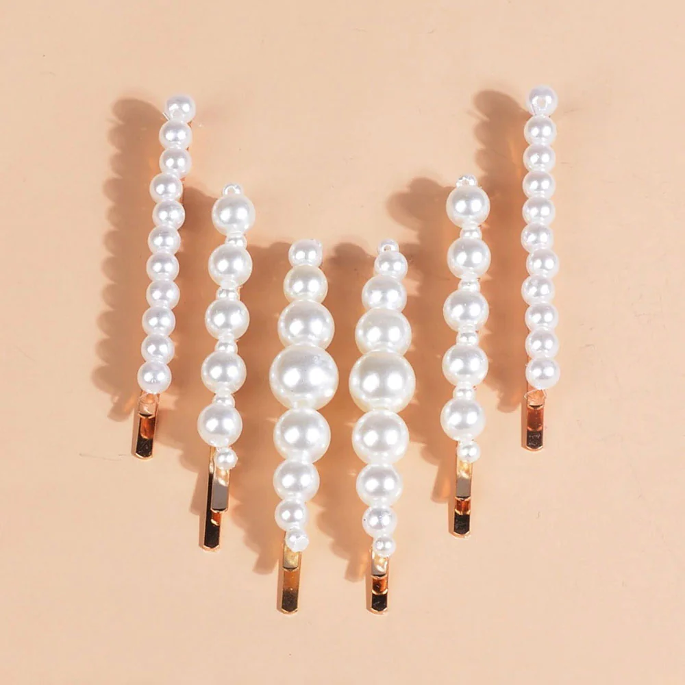 Mini 6pcs Pearl Hair Clip (White)