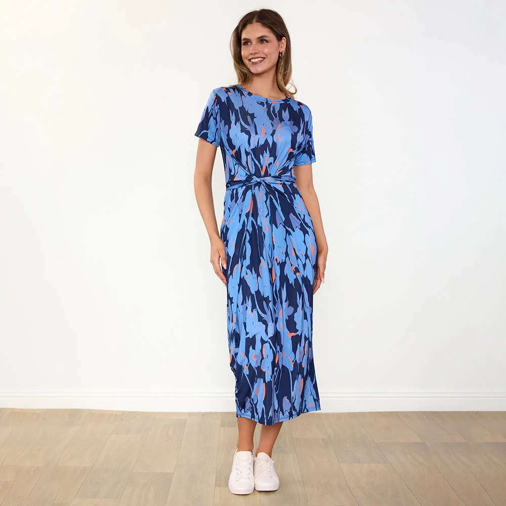 Alana Dress (Navy/Orange Abstract) - Image 5