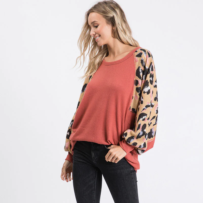 Anna Leopard Sleeve Oversized Top Mauve - Image 4