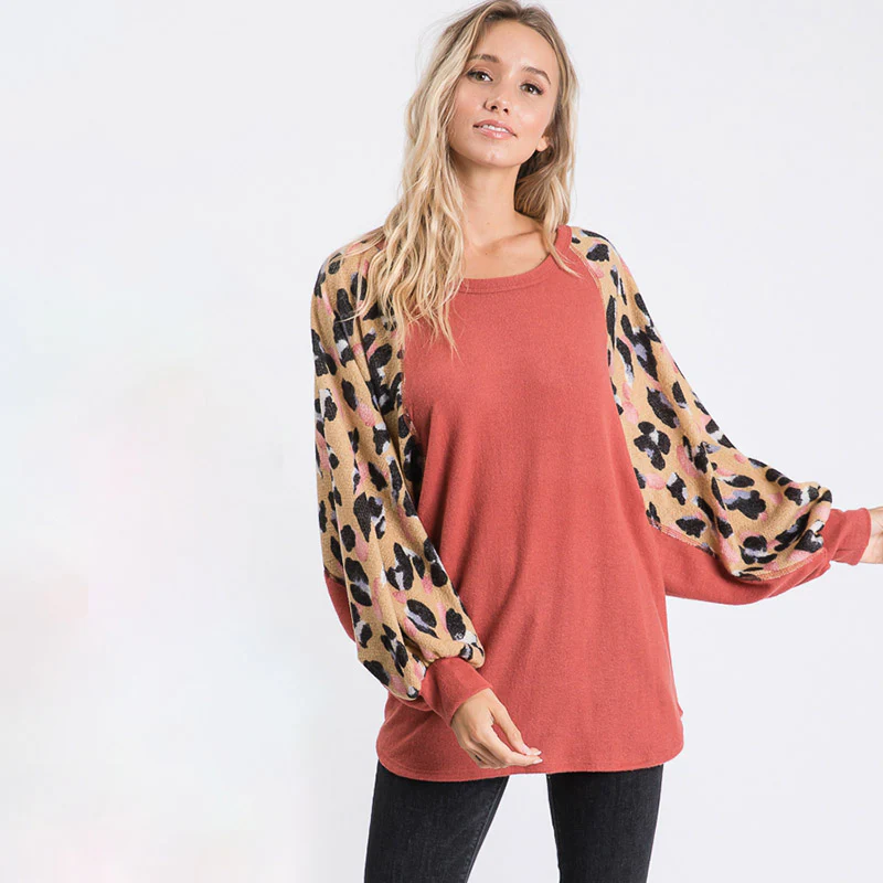 Anna Leopard Sleeve Oversized Top Mauve - Image 5