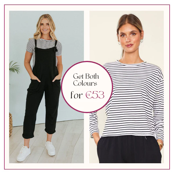 Ashley Dungaree (Black)  & Betsy Top (Black stripe) for €53
