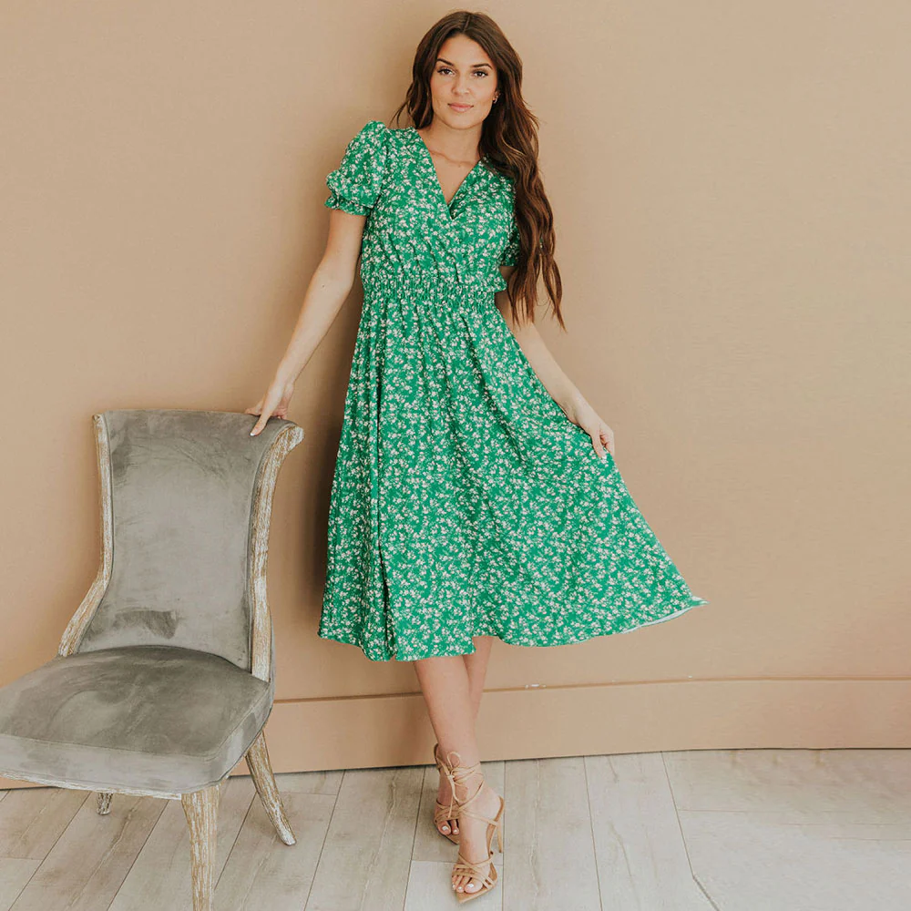 Belle Dress (Green Floral) - Image 11