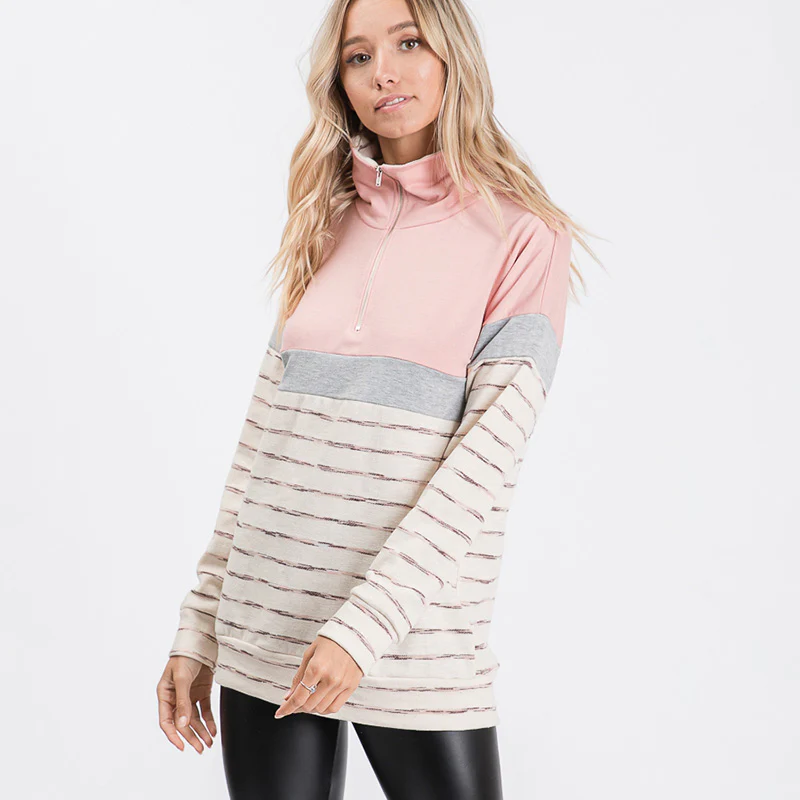 Cara Colour Block Zip Sweatshirt Pink - Image 3