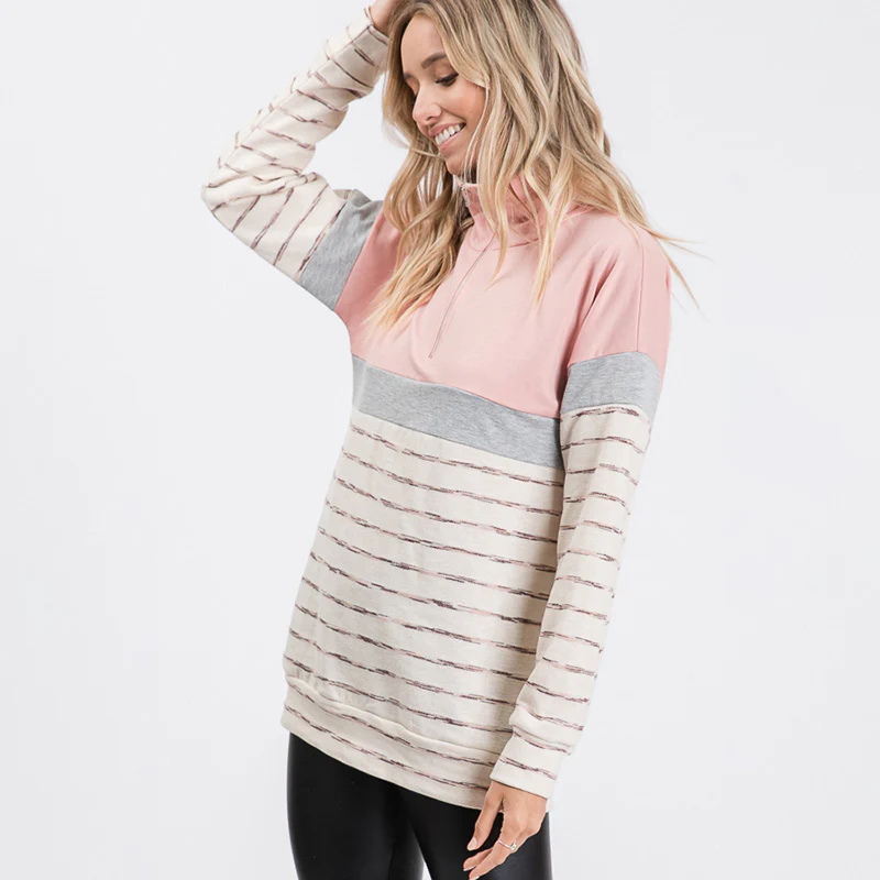 Cara Colour Block Zip Sweatshirt Pink - Image 4