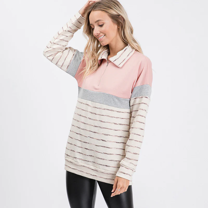 Cara Colour Block Zip Sweatshirt Pink - Image 7