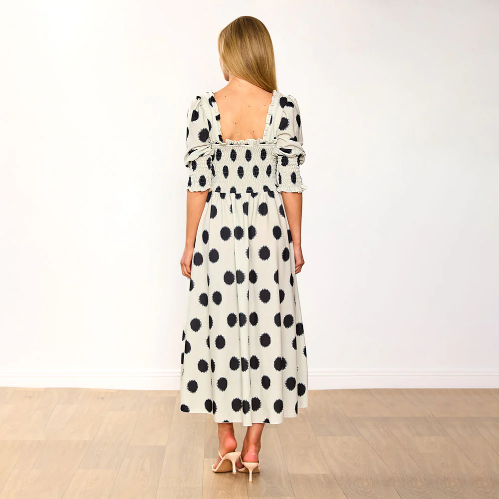 Cassidy Dress (Cream & Black Polka) - Image 10