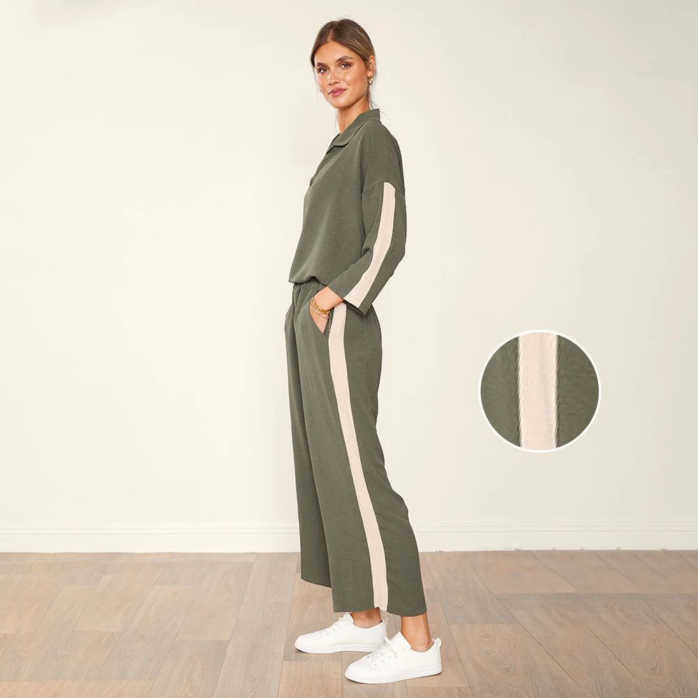 Clara Co-Ord (Khaki & Cream)