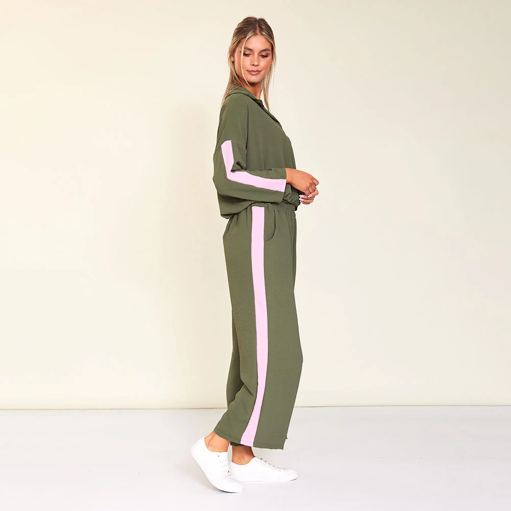Clara Co-Ord (Khaki/Pink Stripe) - Image 3