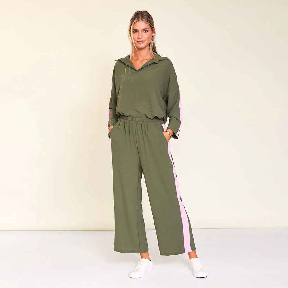 Clara Co-Ord (Khaki/Pink Stripe) - Image 5