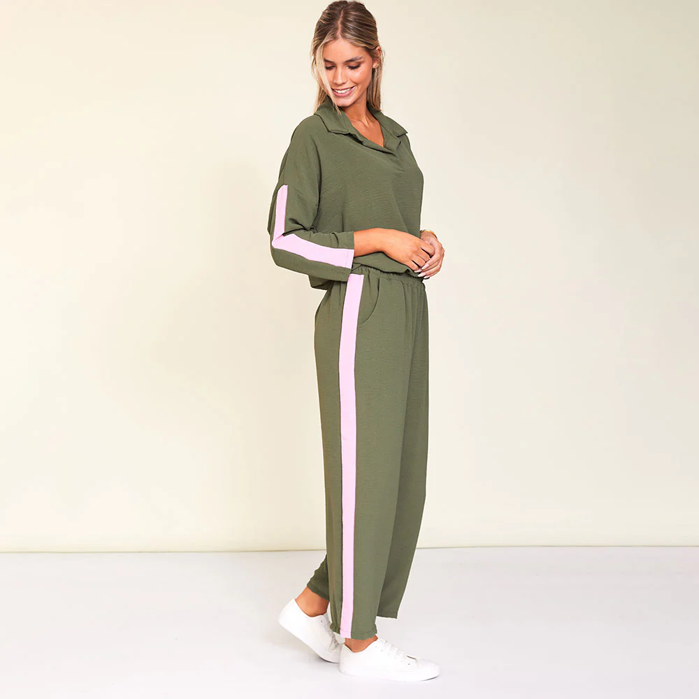 Clara Co-Ord (Khaki/Pink Stripe) - Image 6