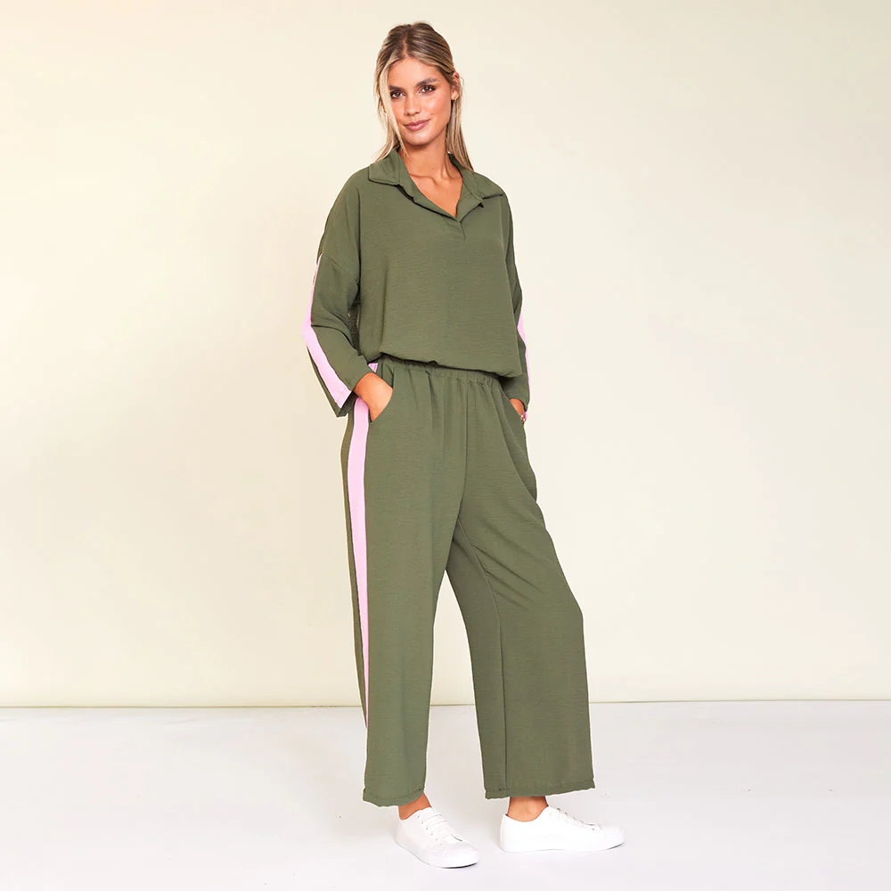 Clara Co-Ord (Khaki/Pink Stripe) - Image 7