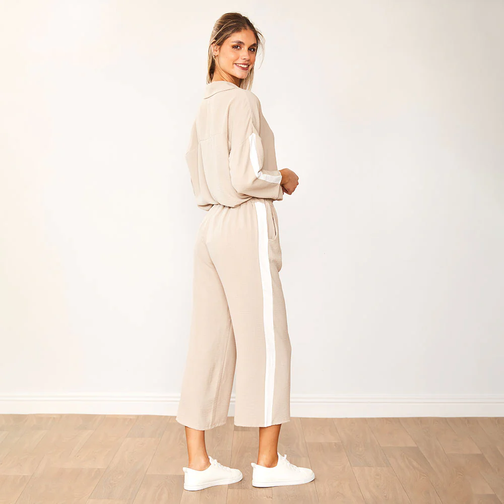 Clara Co-Ord (Taupe & White) - Image 12
