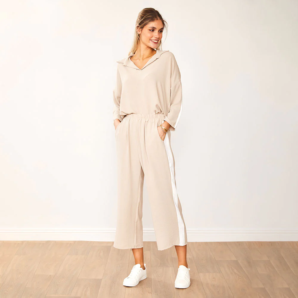 Clara Co-Ord (Taupe & White) - Image 3