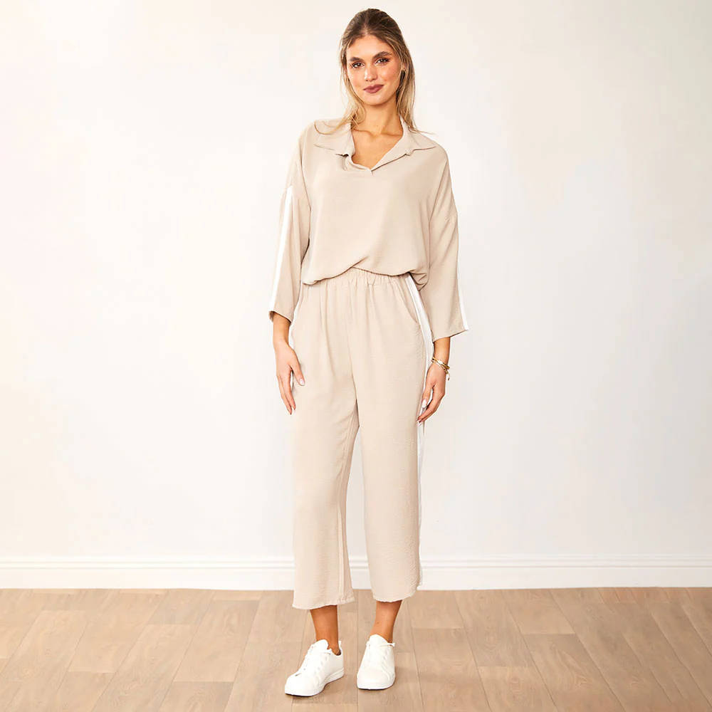 Clara Co-Ord (Taupe & White) - Image 8