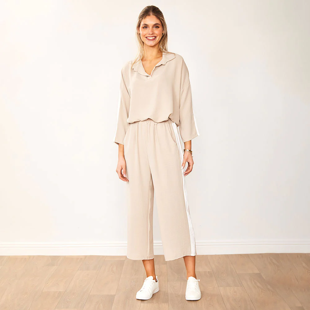 Clara Co-Ord (Taupe & White) - Image 9