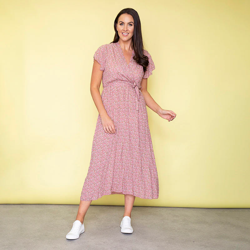 Carmen Floral Midi Dress (Baby Pink)