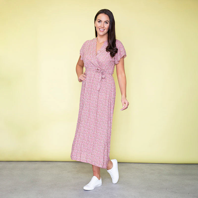 Carmen Floral Midi Dress (Baby Pink) - Image 2