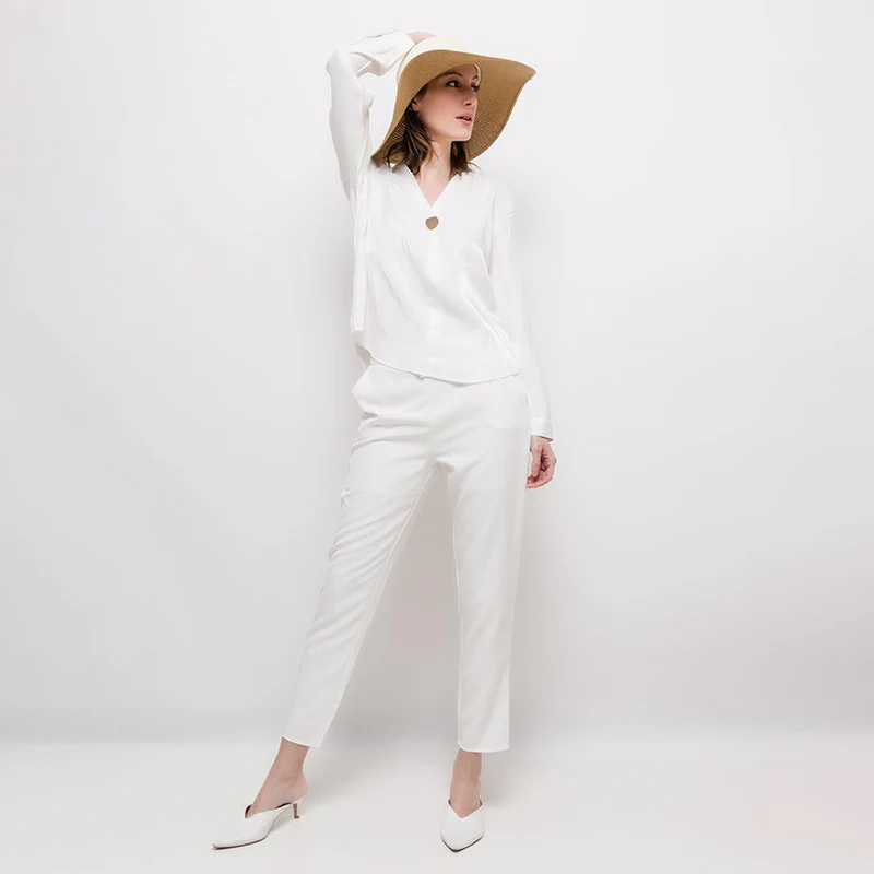 High Waisted Straight Leg Pants White - Image 2