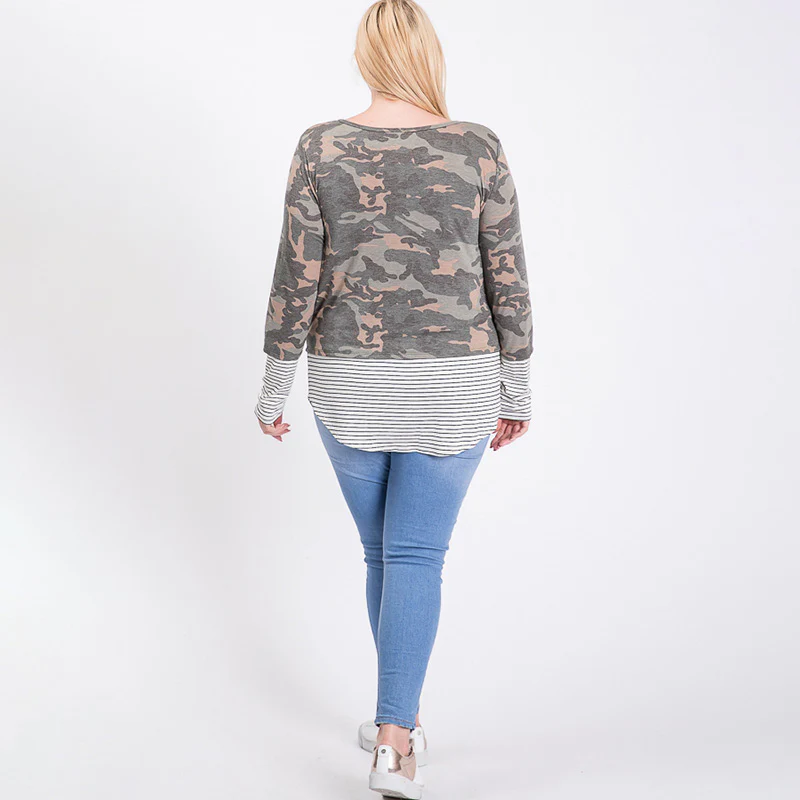 Curve Sule Striped Hem Pocket Top Army - Image 5