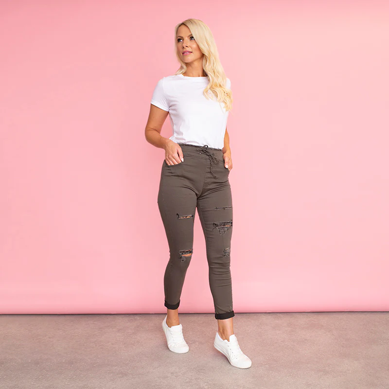 Dana Drawstring Vintage Jeggings (Khaki) - Image 11