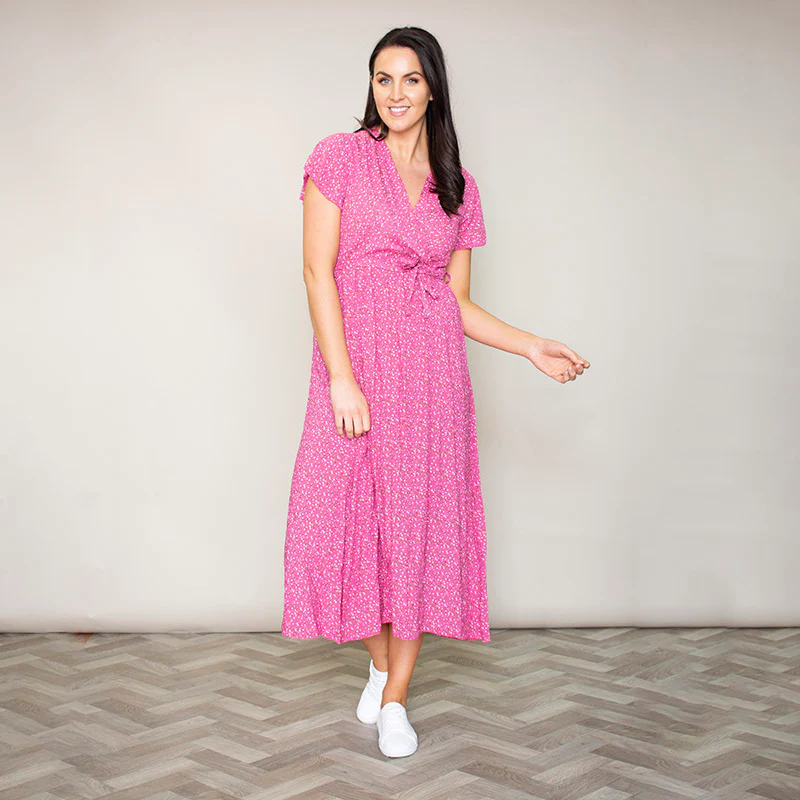Carmen Floral Midi Dress (Fuchsia)