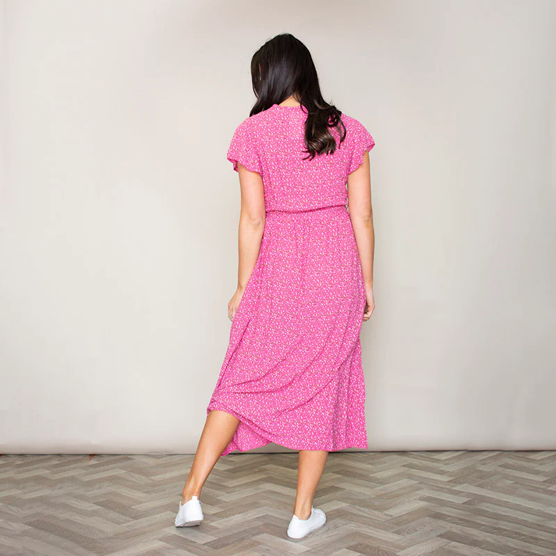 Carmen Floral Midi Dress (Fuchsia) - Image 2