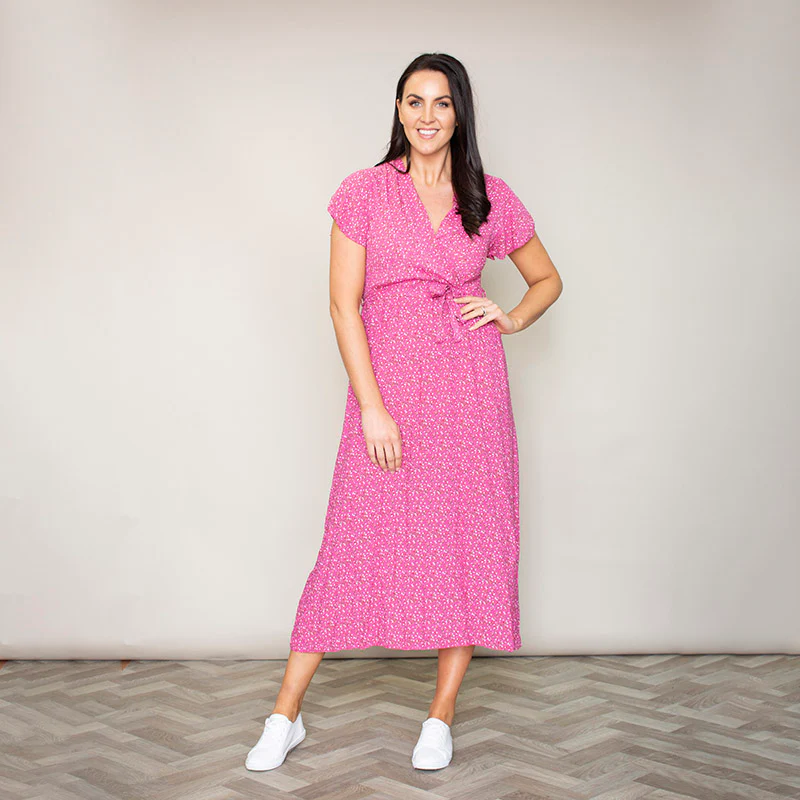 Carmen Floral Midi Dress (Fuchsia) - Image 3