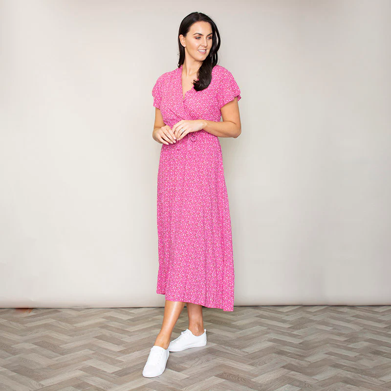 Carmen Floral Midi Dress (Fuchsia) - Image 4