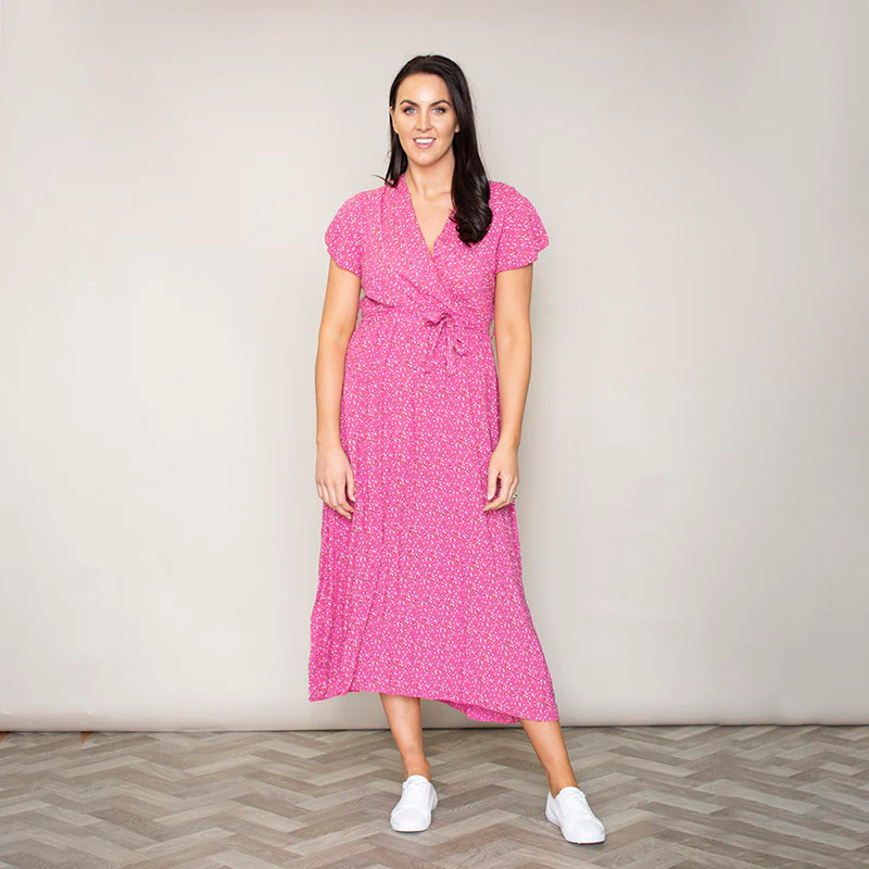 Carmen Floral Midi Dress (Fuchsia) - Image 5