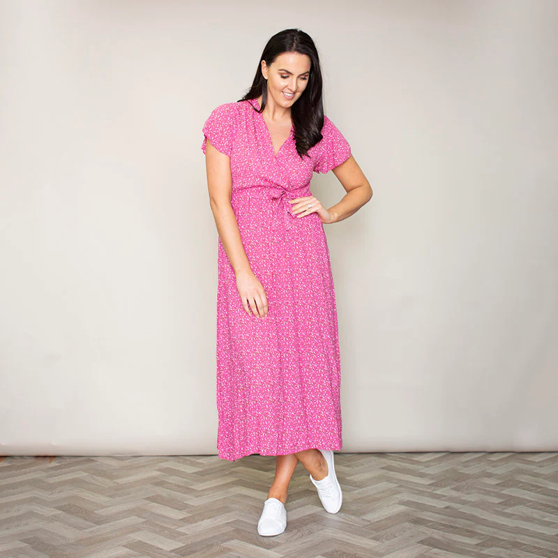 Carmen Floral Midi Dress (Fuchsia) - Image 6