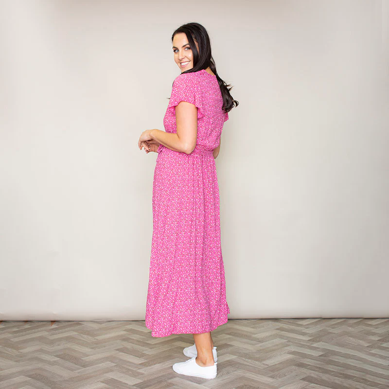 Carmen Floral Midi Dress (Fuchsia) - Image 7