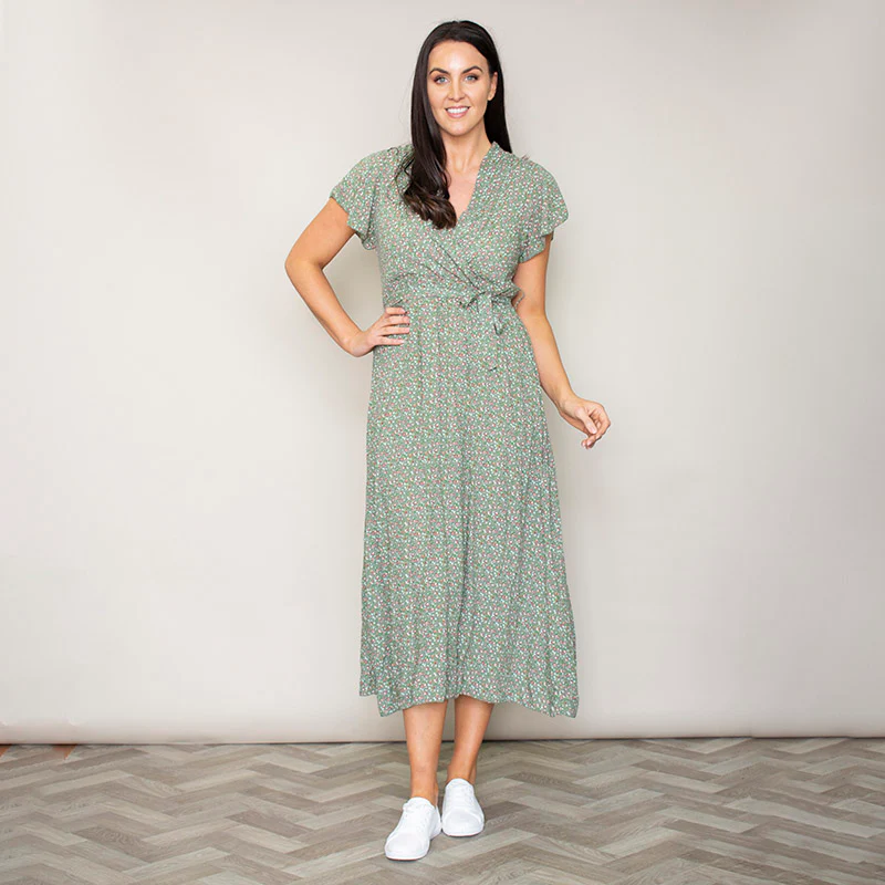 Carmen Floral Midi Dress (Sage)