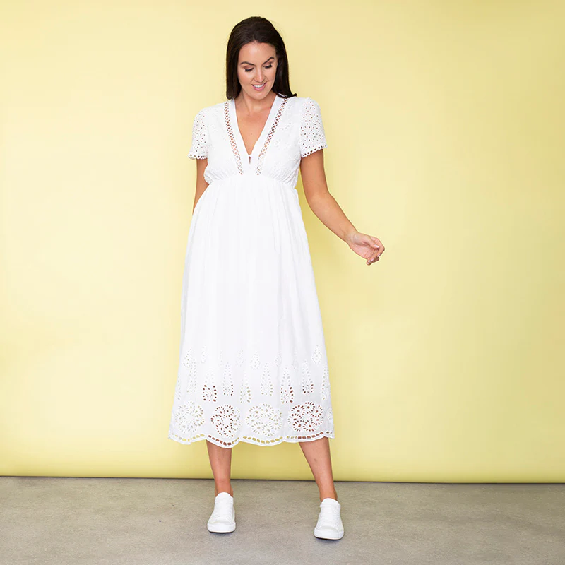 May Cap Sleeve Midi Dress (White) - Image 2