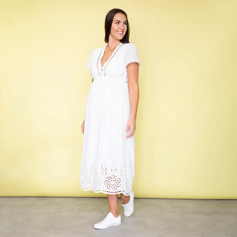 May Cap Sleeve Midi Dress (White) - Image 6