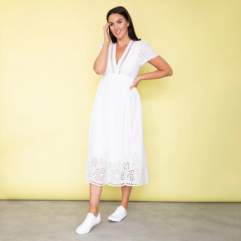 May Cap Sleeve Midi Dress (White) - Image 8