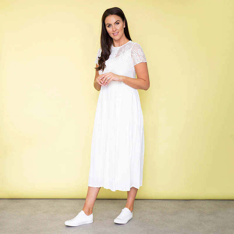Lara Lace Cap Sleeve Dress (White) - Image 2