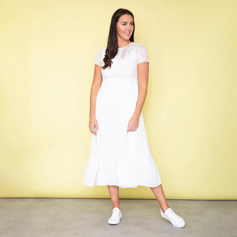 Lara Lace Cap Sleeve Dress (White) - Image 4