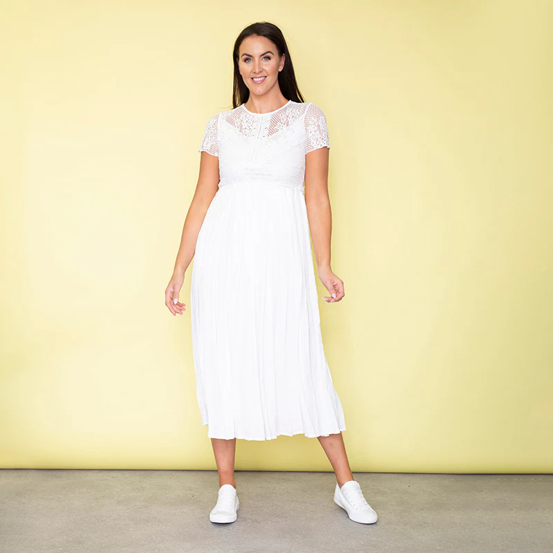 Lara Lace Cap Sleeve Dress (White) - Image 5