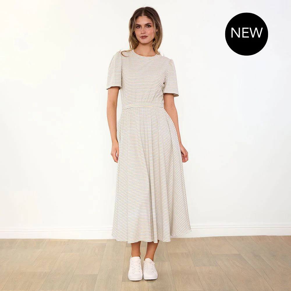 Eilish Dress (Cream/Blue)