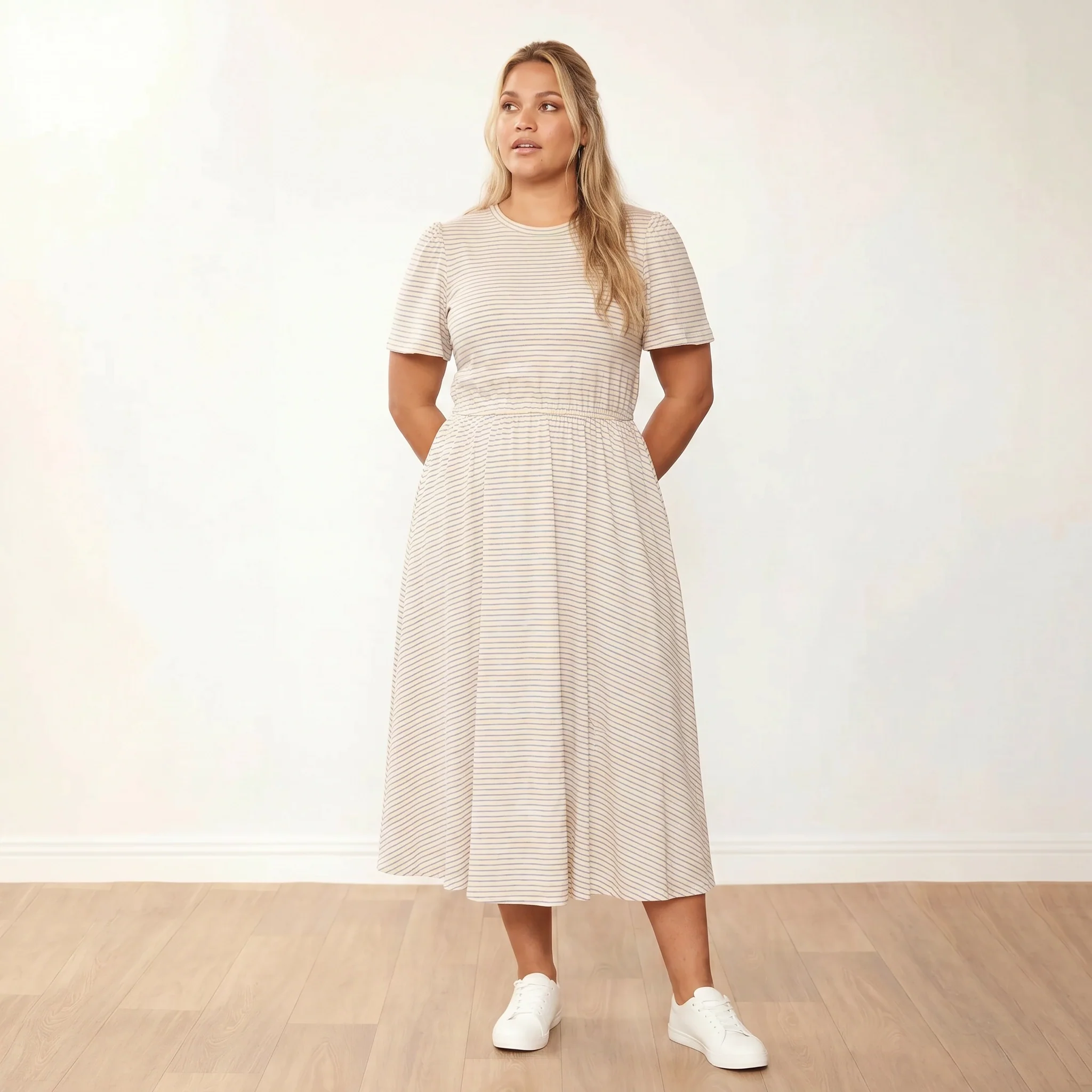 Eilish Dress (Cream/Blue) - Image 10