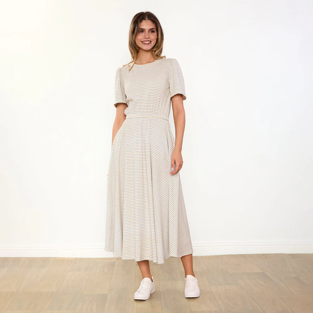 Eilish Dress (Cream/Blue) - Image 3