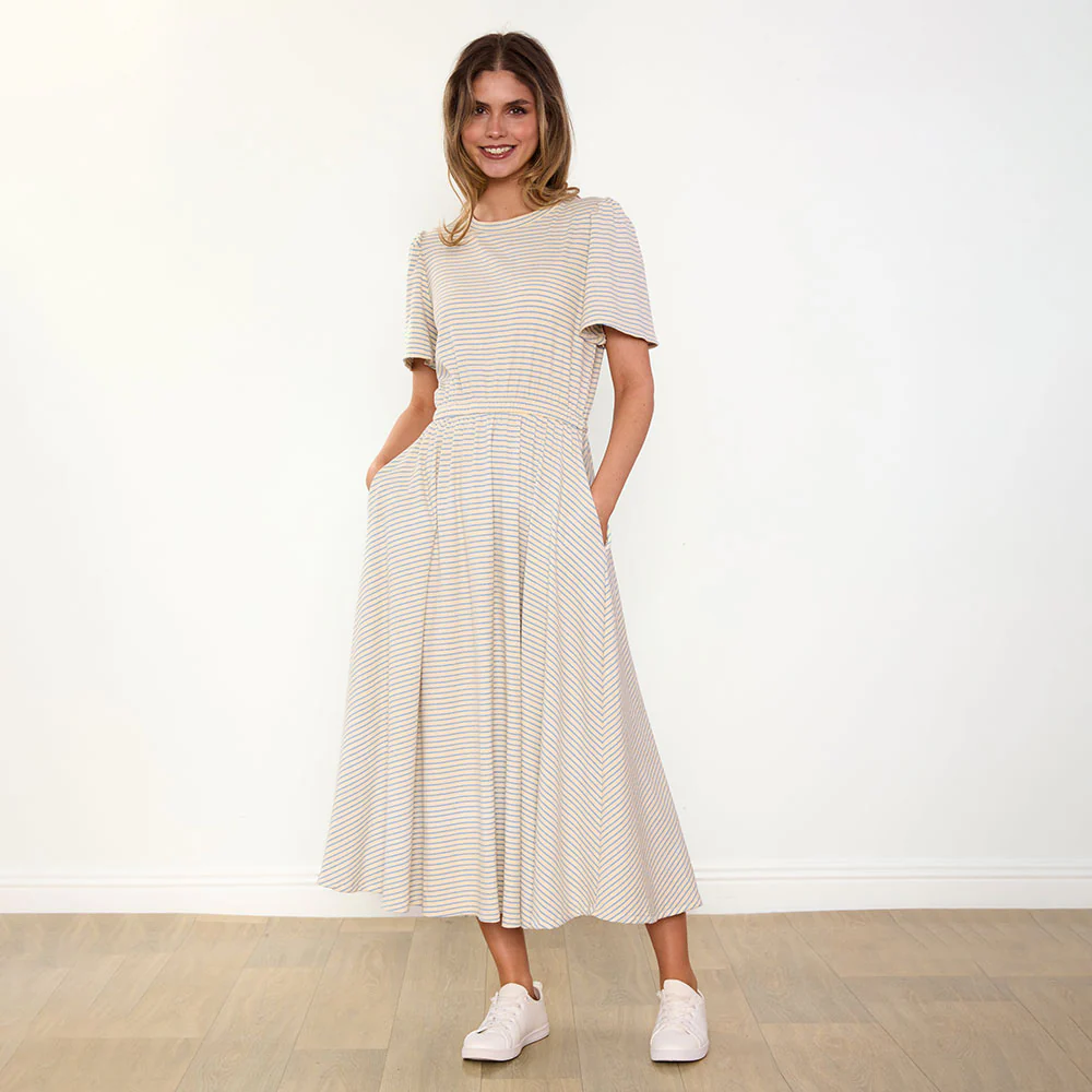 Eilish Dress (Cream/Blue) - Image 5