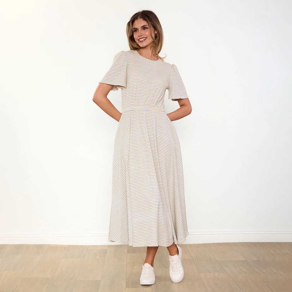 Eilish Dress (Cream/Blue) - Image 7