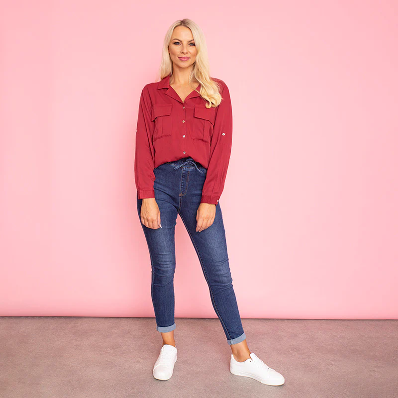 Elenor Pocket Shirt (Burgundy) - Image 2
